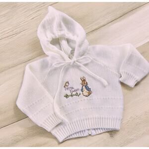 Vintage Quiltex Baby Hooded Sweater 0-6 Mo Peter Rabbit Ivory Beatrix Potter